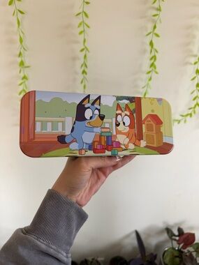 Bluey Kids Tin Pencil Case - Blue and Orange Design